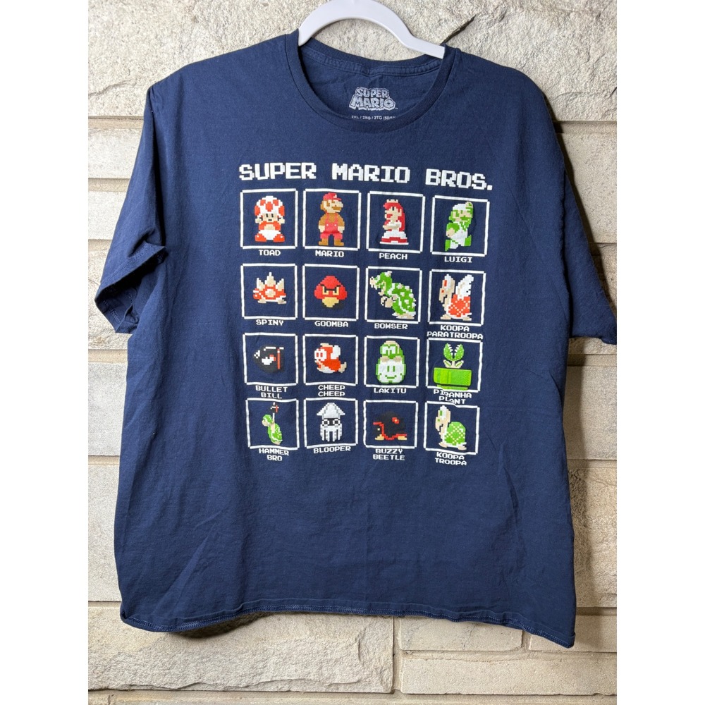 Super Mario Bros Mens 2XL Navy Blue 8-Bit Pixel Character Graphic T-Shirt‎ 2023